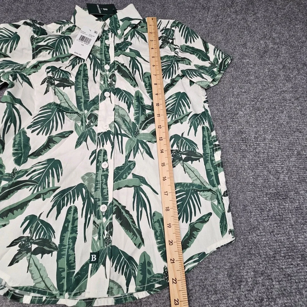 B Brooks Brothers Boys Shirt Tropical Palm Leaf Print Button Down White Green 10